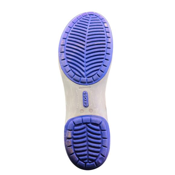 🩴 Crocs W9 White purple Open Toe Slip On Flats Lightweight Water Friendly - Picture 5 of 7